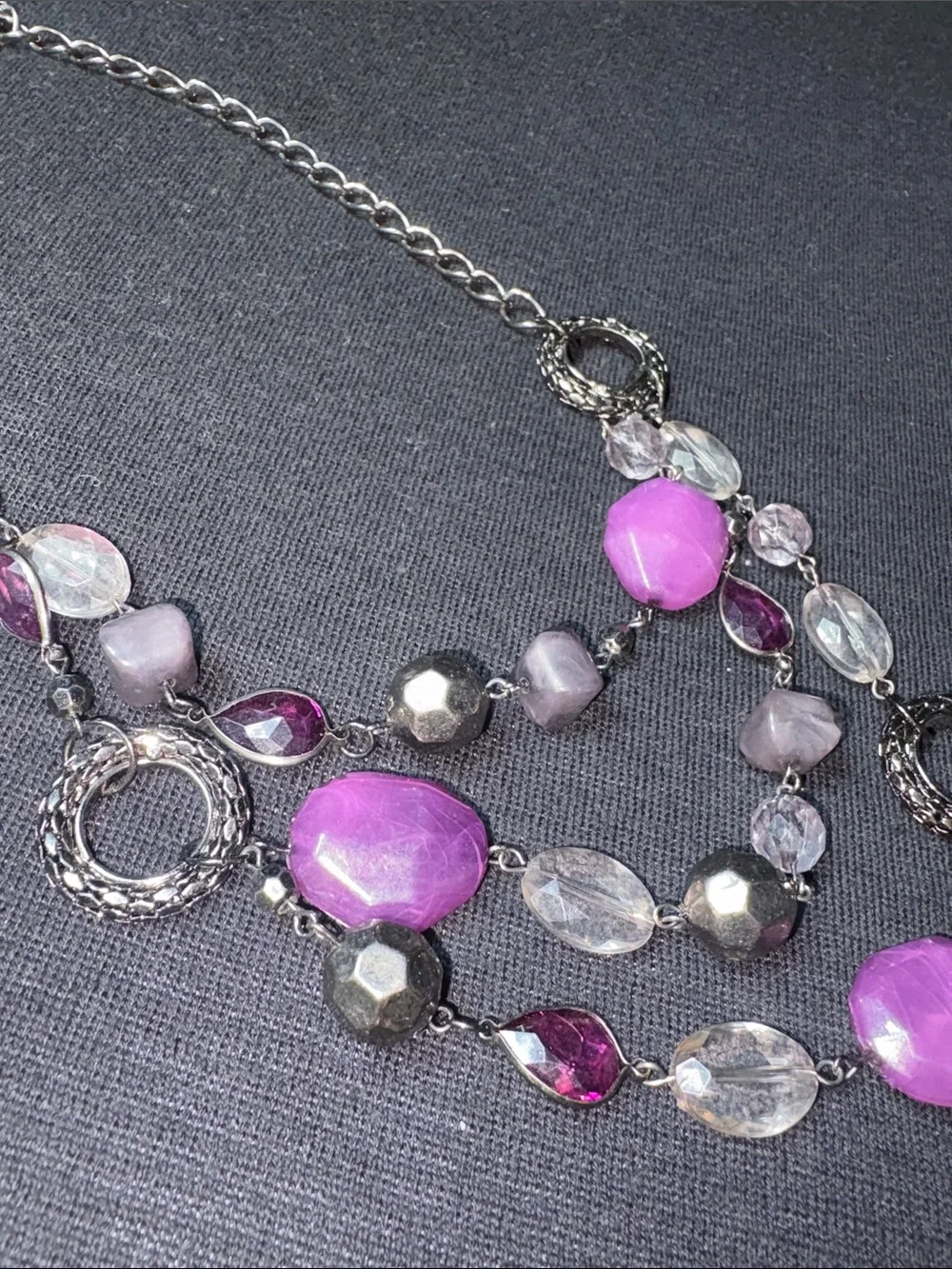 Multi-Strand Purple Bead Statement Necklace - Women Jewelry